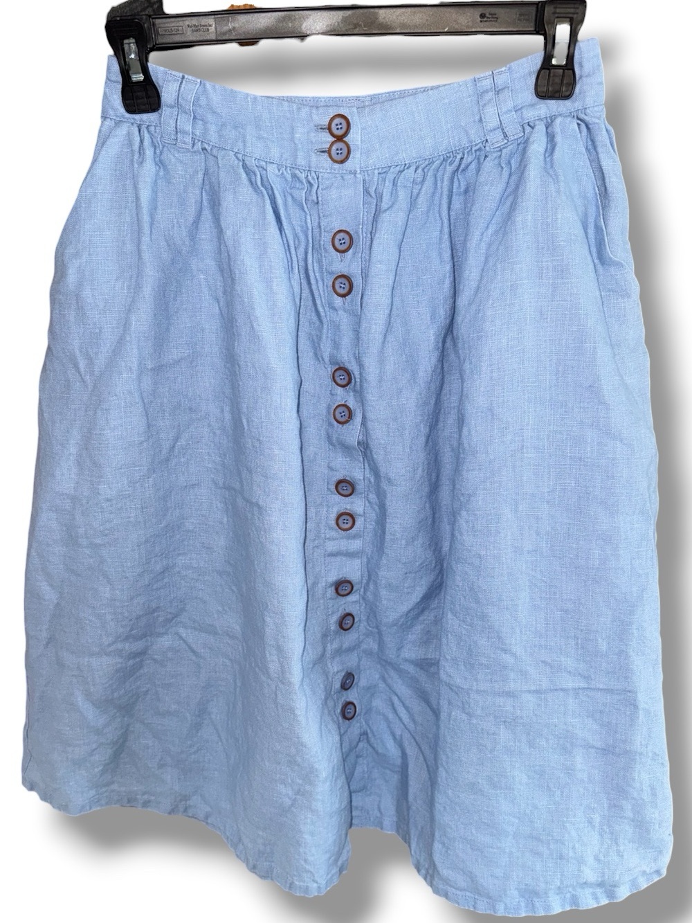 Casual Light Blue Button-Front Linen Women’s Skirt